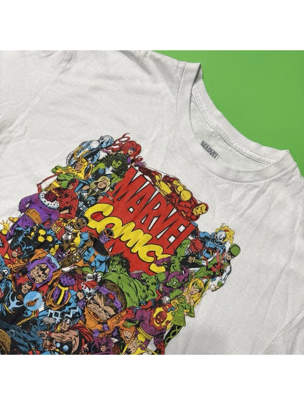 Marvel Comics Classic Heros Villains Collage Graphic White T-Shirt Men’s Large